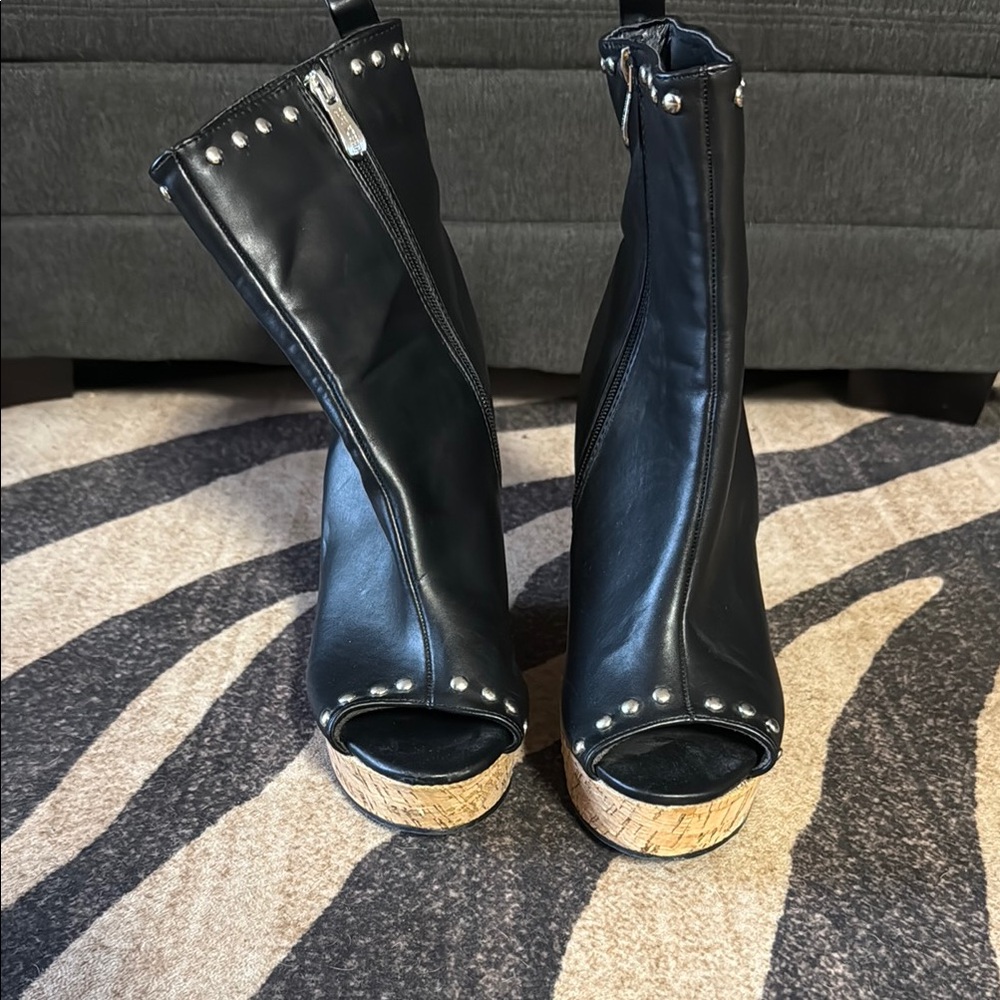 Black Heeled Boots with Studded Embellishments